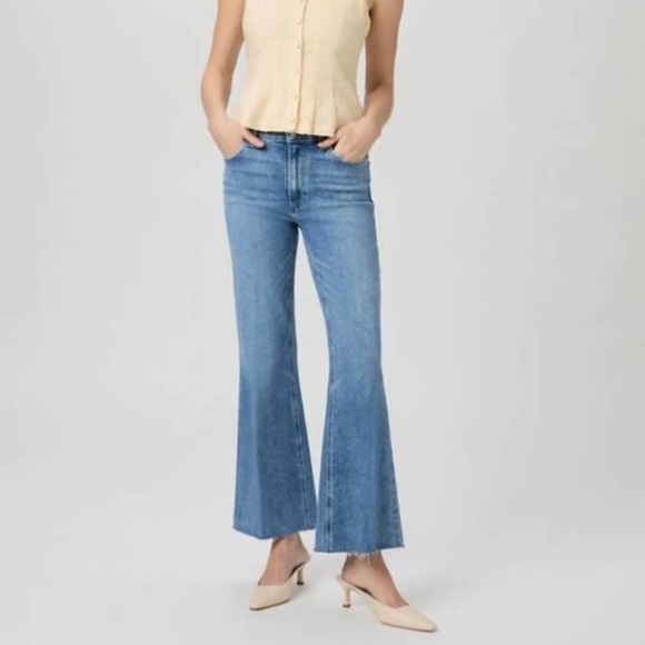 PAIGE Marlow Skimmer Raw Hem Jeans, Bebop | Sz 26| High Waist, High Rise, Flare - Picture 2 of 11